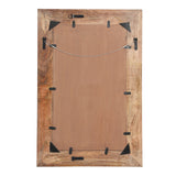 Boho Handcrafted Rectangular Mango Wood Wall Mirror, Natural and Antique Gold - NH384413