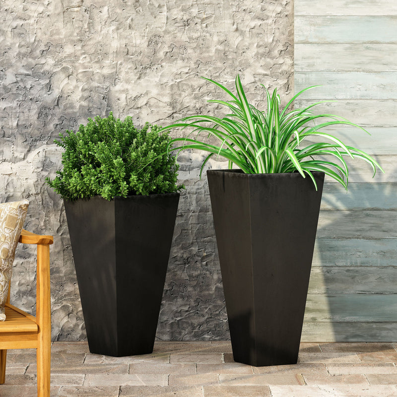 Outdoor Modern Medium and Small Cast Stone Planter Set - NH949213