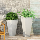 Outdoor Modern Medium and Small Cast Stone Planter Set - NH949213