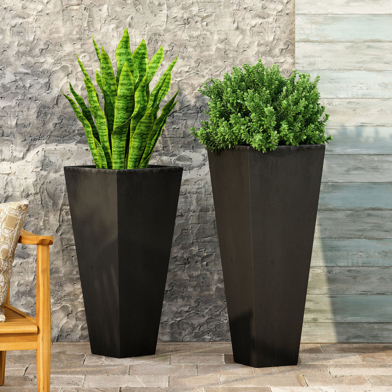 Outdoor Modern Large and Medium Cast Stone Planter Set - NH549213