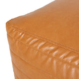 Contemporary Faux Leather Channel Stitch Pouf - NH797413