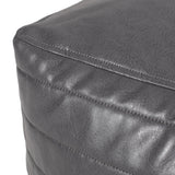 Contemporary Faux Leather Channel Stitch Pouf - NH797413