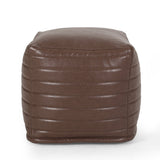 Contemporary Faux Leather Channel Stitch Pouf - NH797413