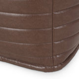Contemporary Faux Leather Channel Stitch Pouf - NH797413