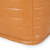 Contemporary Faux Leather Channel Stitch Pouf - NH797413