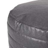 Contemporary Faux Leather Channel Stitch Pouf - NH797413