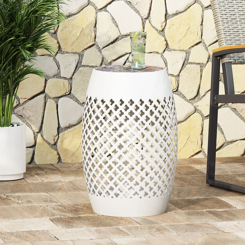 Outdoor Lace Cut Side Table with Tile Top - NH450313