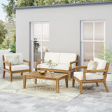 Outdoor Acacia Wood Chat Set, Teak and Beige - NH392413