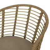 Outdoor Wicker 7 Piece Dining Set, Light Brown, Matte Black, and Beige - NH000513