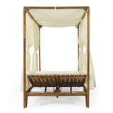 Outdoor 2 Seater Adjustable Acacia Wood Daybed with Curtains - NH265413