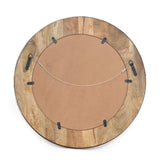 Boho Handcrafted Round Mango Wood Wall Mirror, Natural and Silver - NH684413
