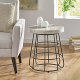 Modern Handcrafted Marble Side Table, Sand and Black - NH036413