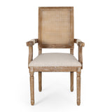 French Country Wood and Cane Upholstered Dining Chair - NH721513