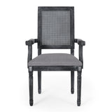 French Country Wood and Cane Upholstered Dining Chair - NH721513