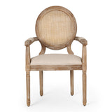 French Country Wood and Cane Upholstered Dining Chair - NH651513