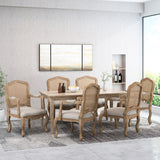 French Country Wood and Cane Upholstered Dining Armchair - NH542513
