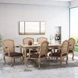 French Country Wood and Cane Upholstered Dining Armchair - NH542513