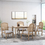 French Country Wood and Cane Upholstered Dining Armchair - NH542513