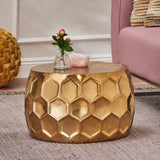 Modern Glam Handcrafted Aluminum Honeycomb Coffee Table, Brass - NH016413