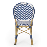 Outdoor Aluminum French Bistro Chairs, Set of 2, Navy Blue, White, and Bamboo Finish - NH044413