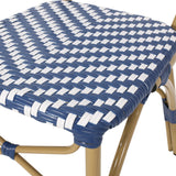 Outdoor Aluminum French Bistro Chairs, Set of 2, Navy Blue, White, and Bamboo Finish - NH044413