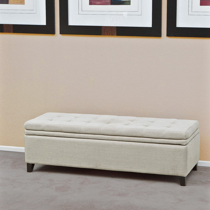 Tufted Linen Storage Ottoman Bench - NH959232