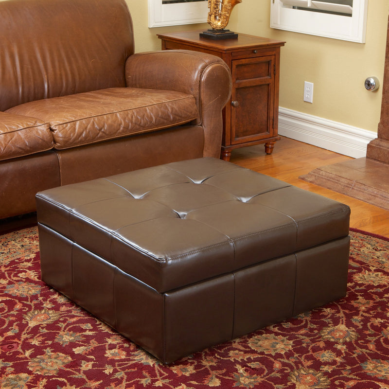 Brown Leather Storage Ottoman - NH410632