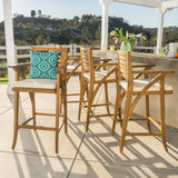 30-Inch Teak Finish Acacia Wood Outdoor Barstools - NH538992
