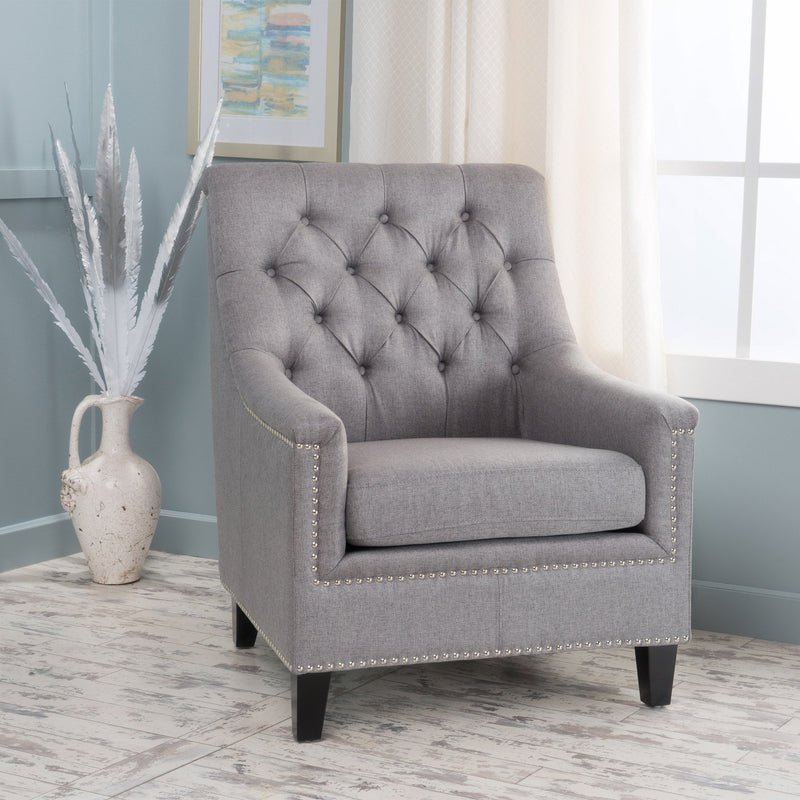 Contemporary Button Tufted Fabric Club Chair with Nailhead Trim - NH240003