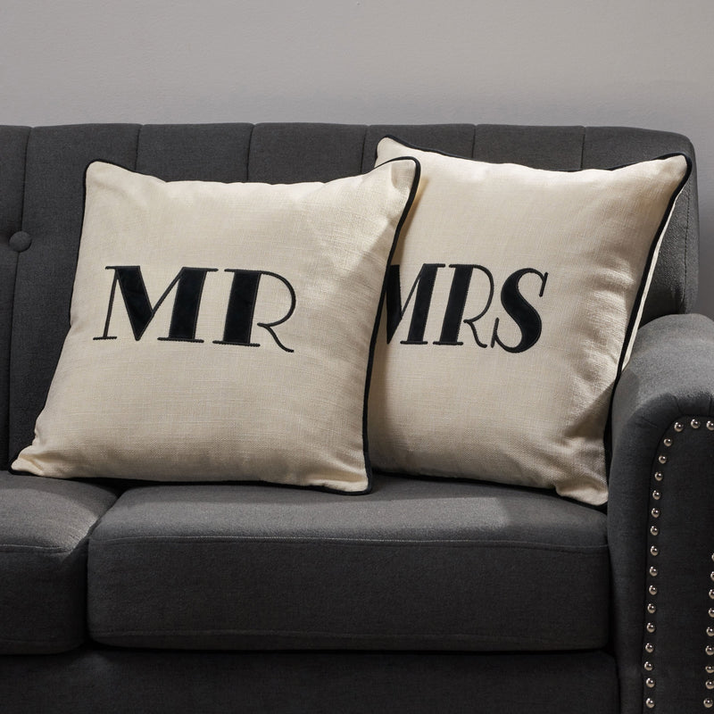 Modern Fabric MR and MRS Throw Pillows (Set of 2) - NH395113