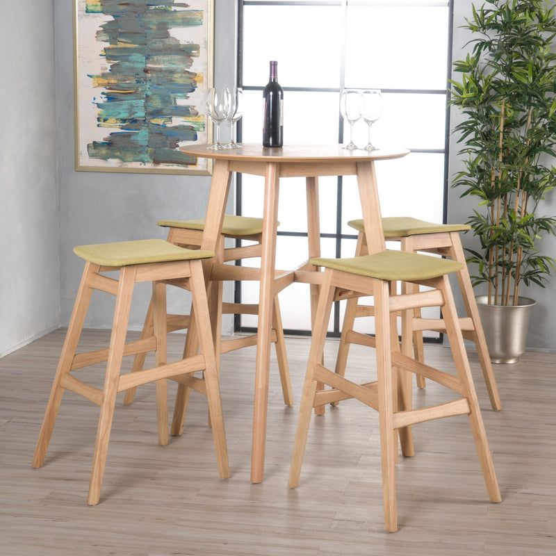 Natural Oak Finish Circular 5 Piece Bar Height Dining Set - NH172992