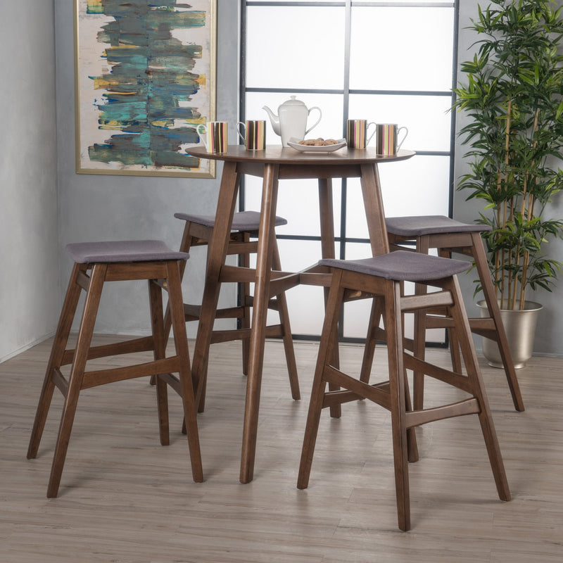 Natural Walnut Finish Circular 5 Piece Bar Height Dining Set - NH862992