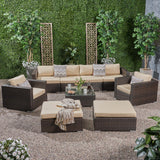 Outdoor 6 Seater Wicker Modular Sectional Sofa Set with Sunbrella Cushions - NH805803
