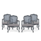 French Country Wood and Cane Upholstered Dining Armchair - NH542513