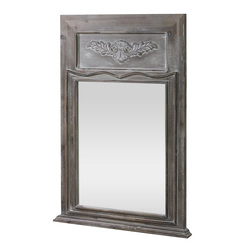 Traditional Acacia Wood Wall Mirror, White Washed Gray - NH303413