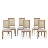 French Country Wood and Cane Upholstered Dining Chair (Set of 6) - NH794513
