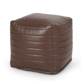 Contemporary Faux Leather Channel Stitch Pouf - NH797413
