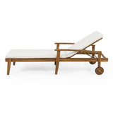 Outdoor Acacia Wood Chaise Lounge with Water Resistant Cushion - NH062513