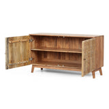 Handcrafted Boho Acacia Wood 2 Door Cabinet, Natural - NH755413