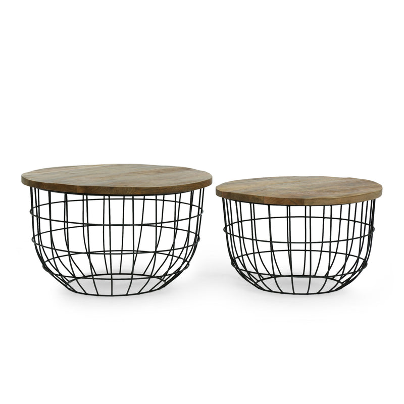 Modern Industrial Handcrafted Mango Wood Nested Cage Coffee Tables, Set of 2, Natural and Black - NH077413