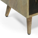 Boho Handcrafted Mango Wood Nightstand with Storage, Natural and Walnut - NH039413