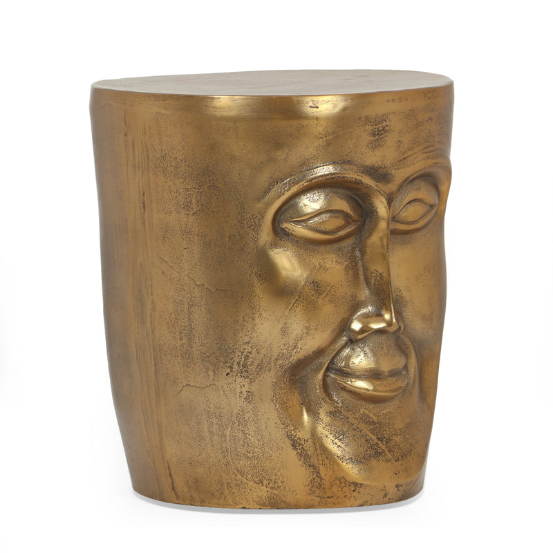 Handcrafted Boho Aluminum Face Side Table - NH545413
