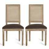 French Country Wood and Cane Upholstered Dining Chair, Set of 2 - NH784513