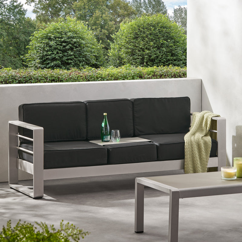 Crested Bay Outdoor Aluminum 3 Seater Sofa with Sunbrella Cushions