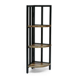 Modern Industrial Handcrafted Mango Wood 3 Shelf Corner Bookcase, Natural and Black - NH798413