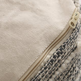 Boho Handcrafted Fabric Cube Pouf, Ivory and Gray - NH023413