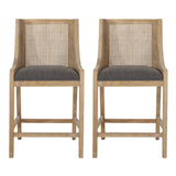 Deville French Country Fabric Upholstered Wood and Cane 25.5 inch Counter Stools, Set of 2