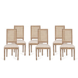 French Country Wood and Cane Upholstered Dining Chair (Set of 6) - NH794513