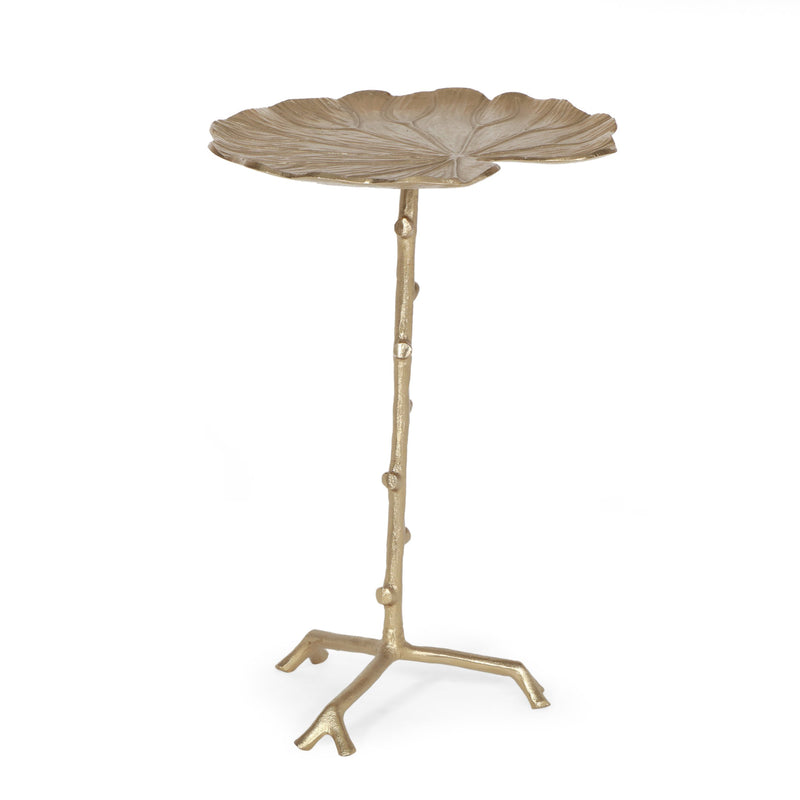 Boho Glam Handcrafted Aluminum Lily Pad Side Table, Antique Gold - NH536413