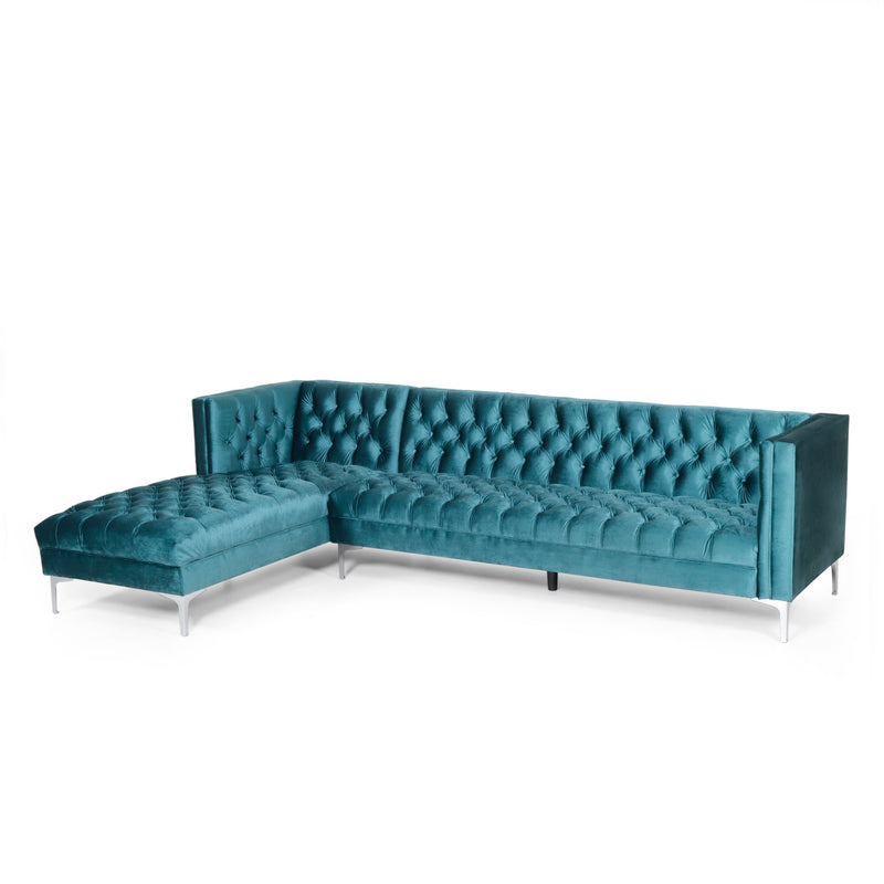 Contemporary Tufted Velvet Chaise Sectional - NH035413